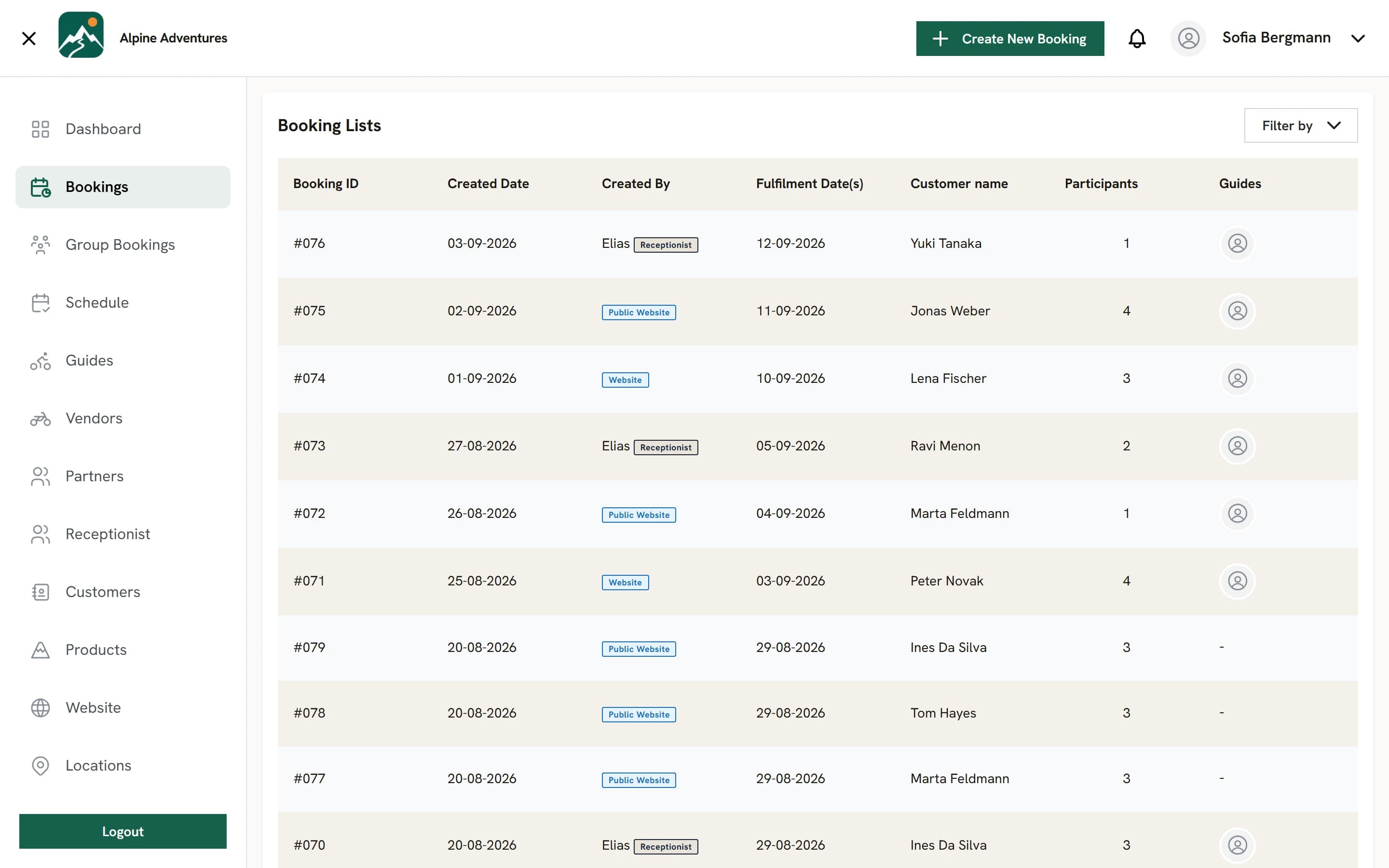 Alpmate Real-Time Booking Management Table