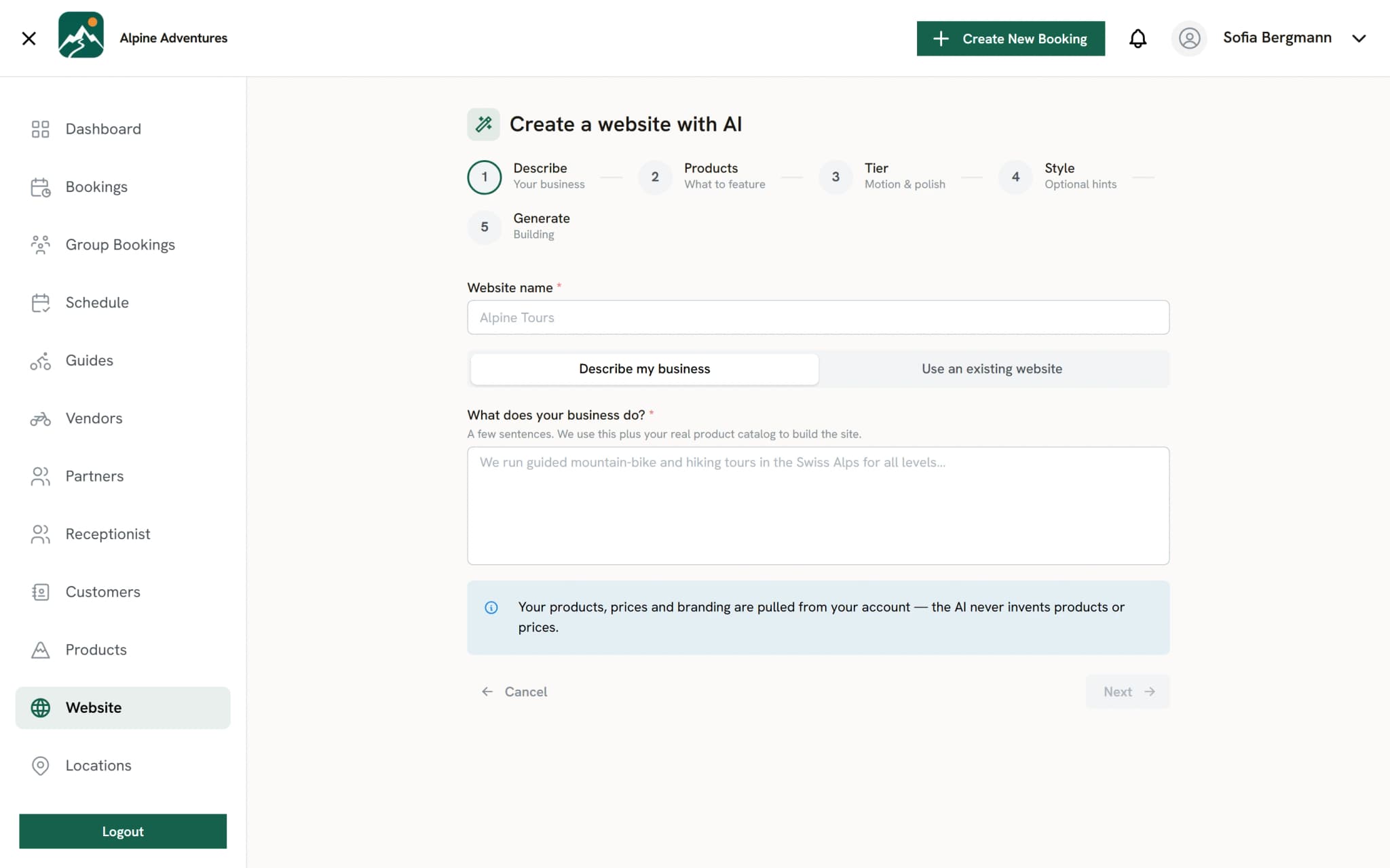 AI Website Creator Wizard Interface
